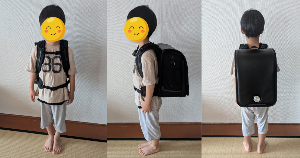 エルゴランセルを背負った姿を、前・横・後から写した写真