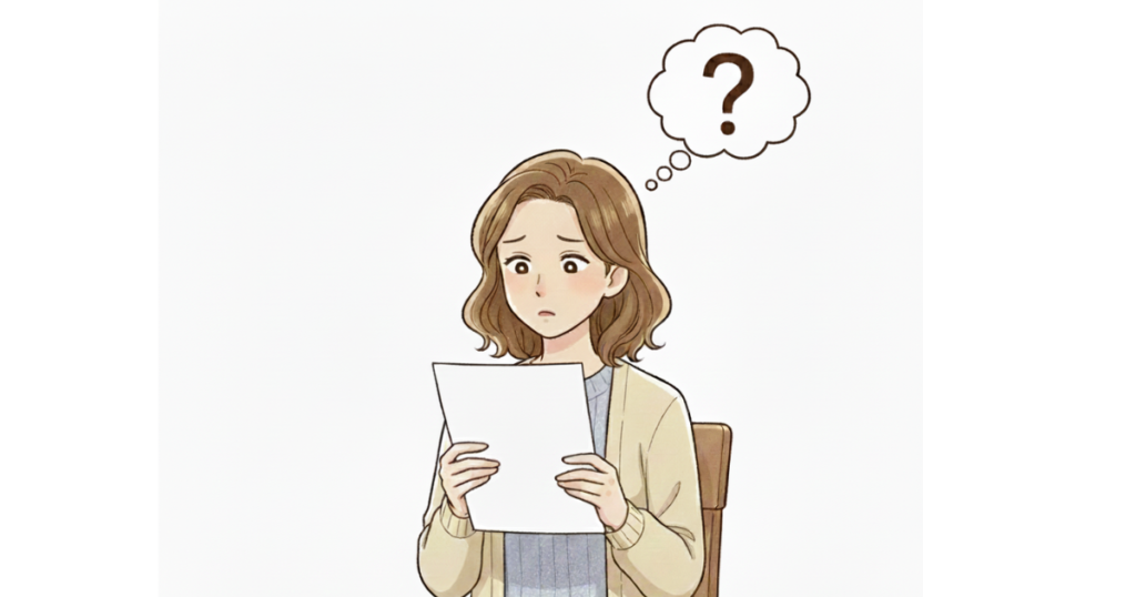 就学相談のWISCーⅣの結果を見て不思議そうな表情を浮かべる母親のイラスト